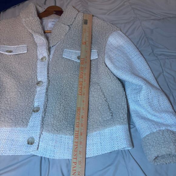 Greylin Kayla Faux Shearling and Tweed Mixed Media Jacket Size Medium in Cream - Picture 4 of 8